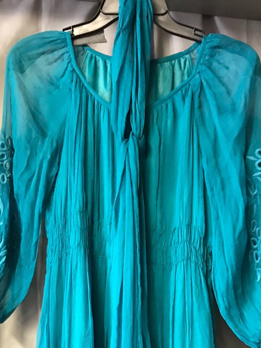 Turquoise Silk Dress with eyelet hem detail